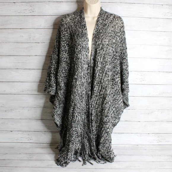 Apt. 9 Women's Sweater Knit Shawl Coat Wrap One Size Gray Black White - Picture 2 of 7